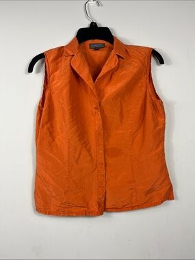 Classiques Entier 100% Silk Orange Sleeveless Blouse Size 6